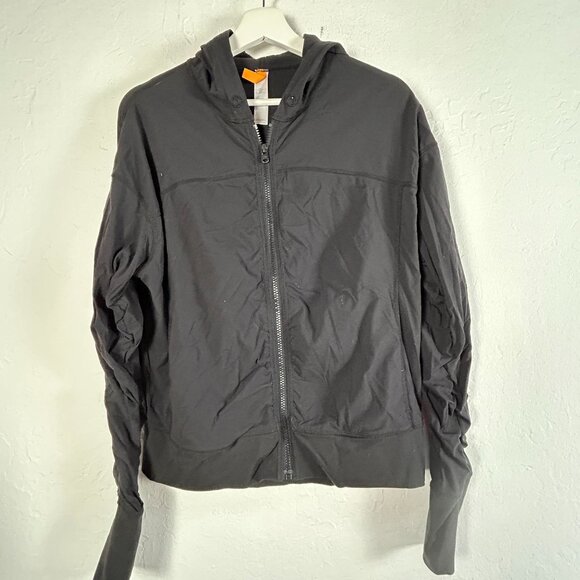 Lucy Womens Black Full-Zip Hooded Jacket Large Activewear Stretch Lightweight - Picture 1 of 8